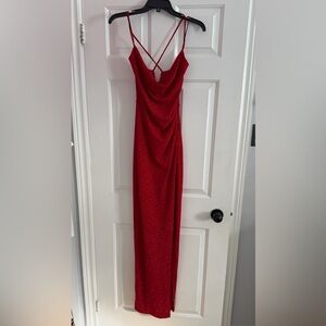 Windsor Red Formal Glitter Cowl Neck Column Dress